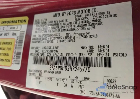2017 Ford Fusion Se from USA, damaged, VIN 3FA6P0HD2HR245770